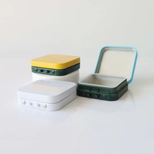 Custom Square Child-Resistant (CR) Tin Box with Dual-Button Lock Mechanism