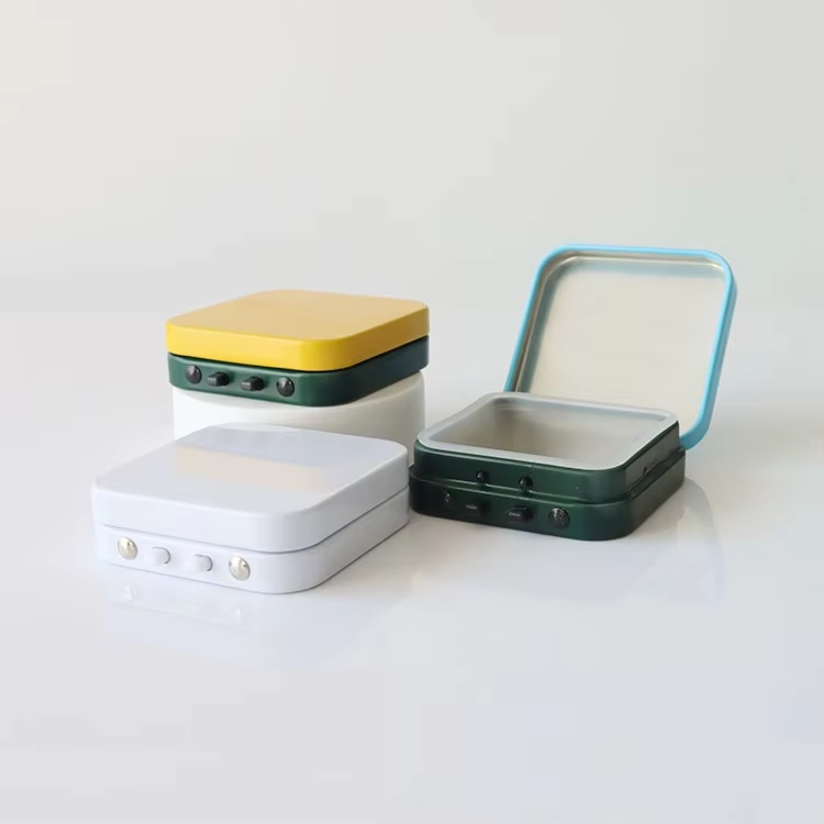 Custom Square Child-Resistant (CR) Tin Box with Dual-Button Lock Mechanism