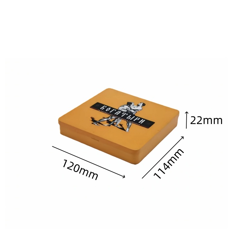 Custom flip-top cigar tin box size details 120 by 114 by 22 mm