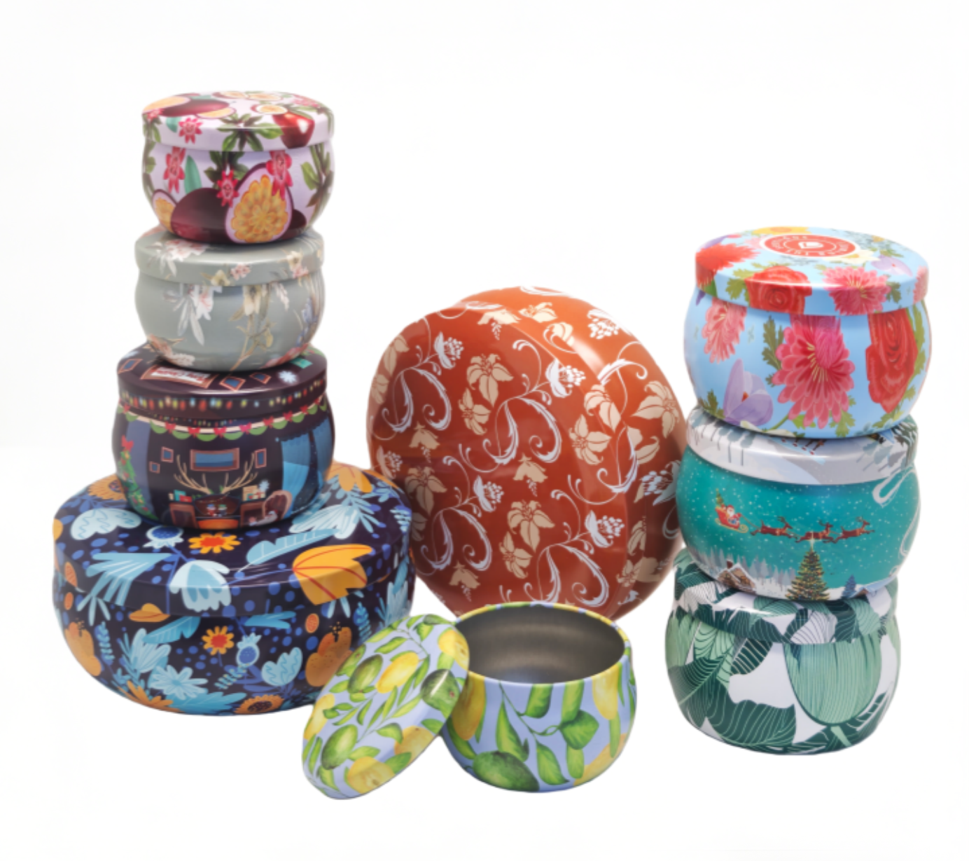 Custom scented candle tin assorted design collection