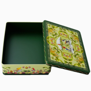 Custom large rectangular cookie biscuit tin box open view with removable lid