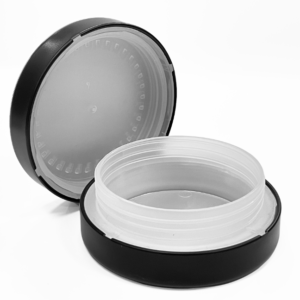 Custom round child-resistant screw-top tin box open view with inner threaded liner