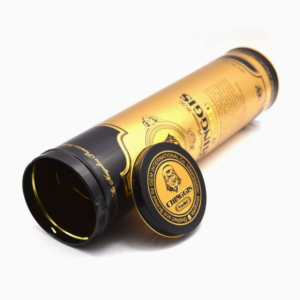 Custom round wine gift tin tube with removable lid open view