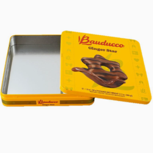 Custom square chocolate biscuit tin box open view with removable lid