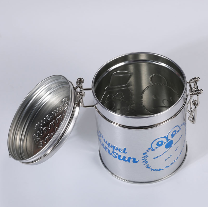 Custom Round Airtight Food Tin Can with Clip Lock Lid - Image 2