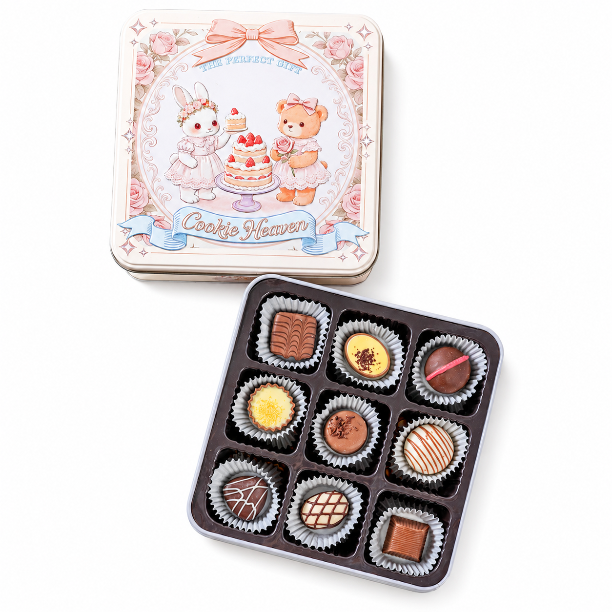Custom 3D embossed chocolate gift tin with compartment insert