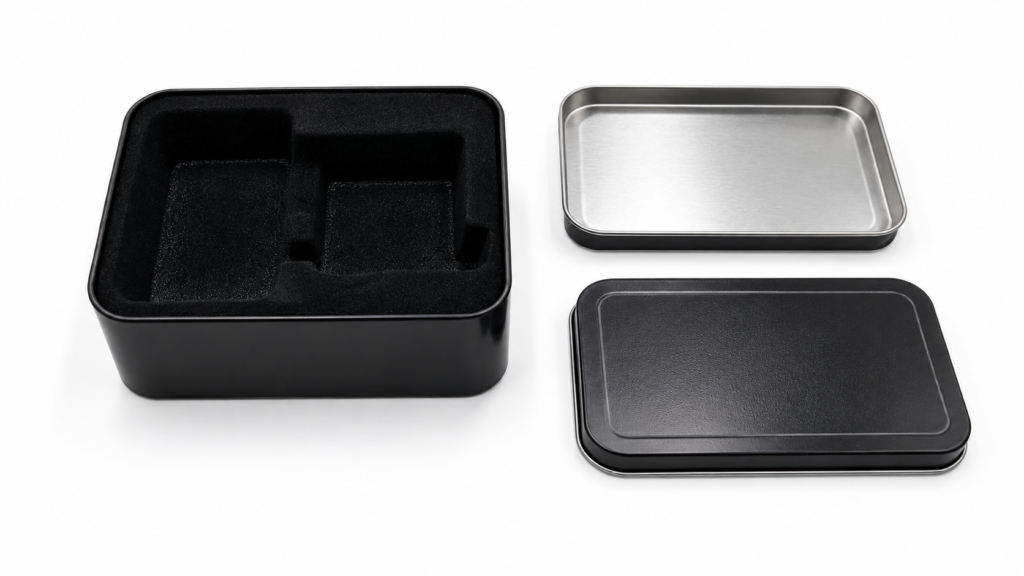 Protective foam insert for a custom metal tin box
