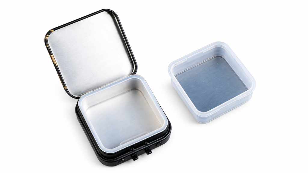 Transparent sealing insert for custom tin packaging
