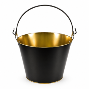 Black and gold custom metal ice bucket with raised carrying handle