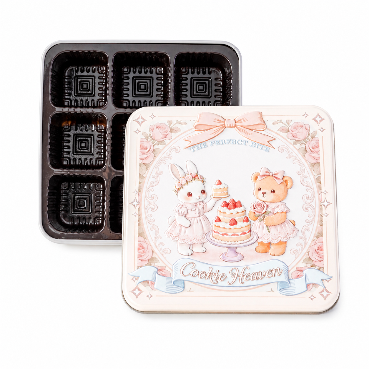 Custom 3D embossed cookie tin box with optional nine-compartment tray
