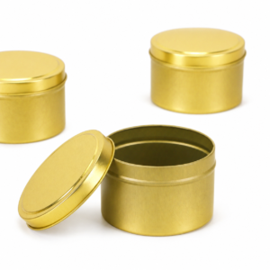 Custom 4 oz raised lid candle tin shown open and closed