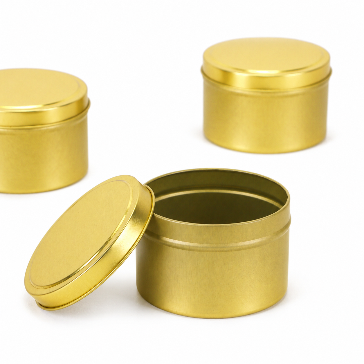 Custom 4 oz raised lid candle tin shown open and closed