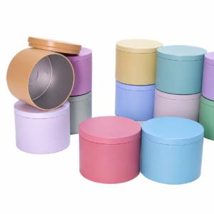 Custom 8 oz candle tins in assorted pastel colors