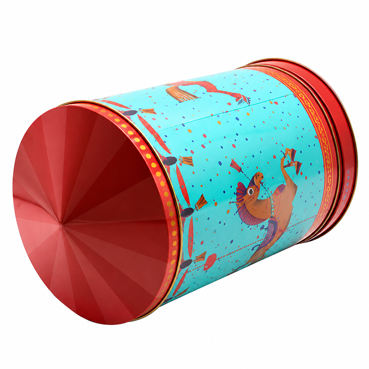 Open custom Christmas music gift tin box showing spacious interior