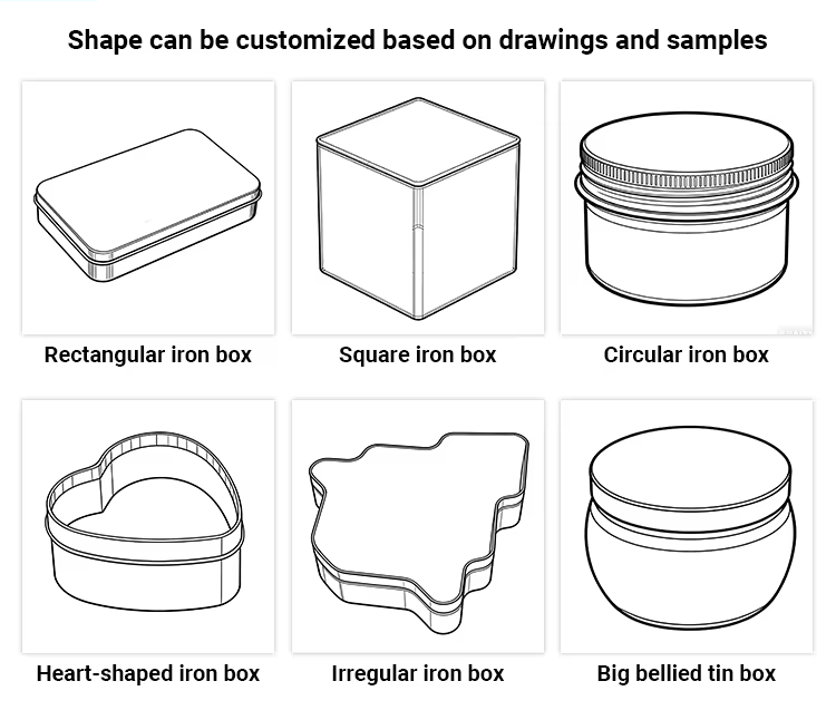 Round, square, rectangular, heart-shaped and custom tin packaging shapes