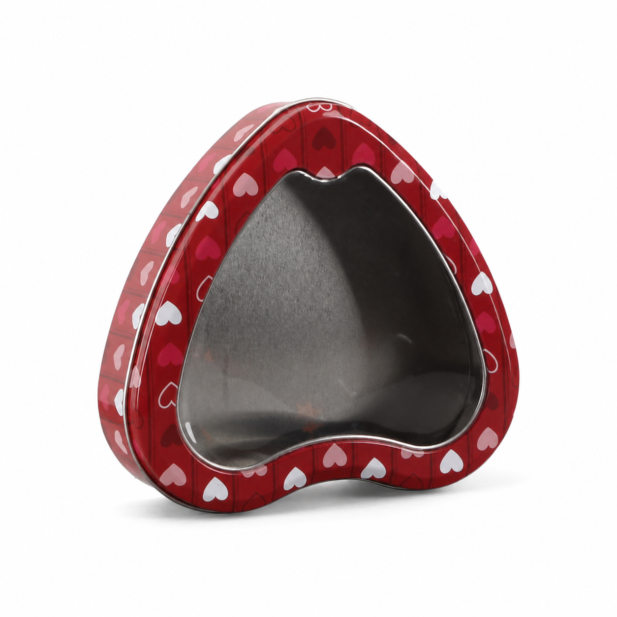 Custom heart shaped tin box with PVC window lid