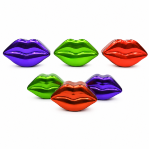 Custom lip shaped tin box in multiple metallic colors