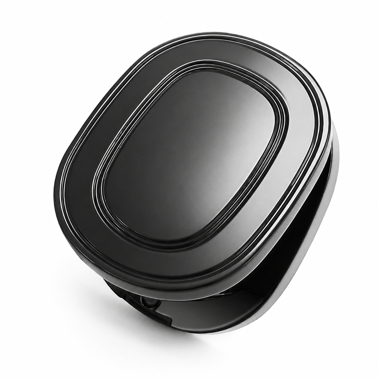 Custom oval solid perfume metal container shown at an angle