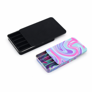 Custom printed child-resistant slide tin boxes with divider inserts