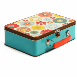 Custom rectangular lunch tin box with handle and metal latch