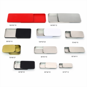 Custom rectangular sliding lid tin boxes in multiple sizes