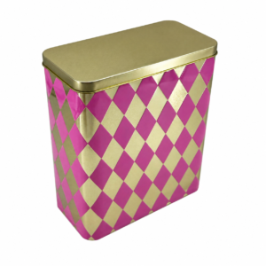 Custom rectangular tea tin box with removable slip lid, 183 × 92 × H207 mm