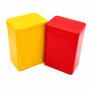Custom rectangular tea tin boxes in yellow and red color finishes