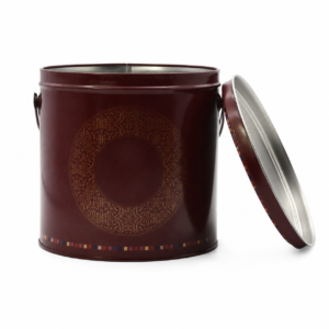 Custom round food gift tin bucket with handle and removable lid