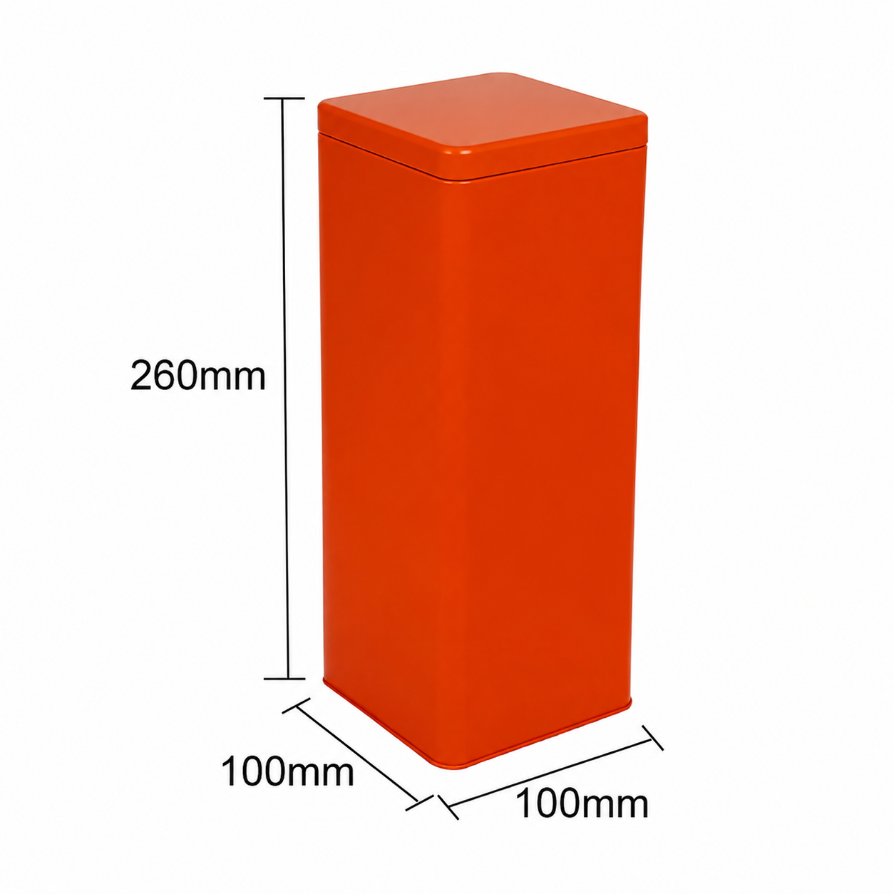 Custom square wine bottle tin box measuring 100 × 100 × H260 mm