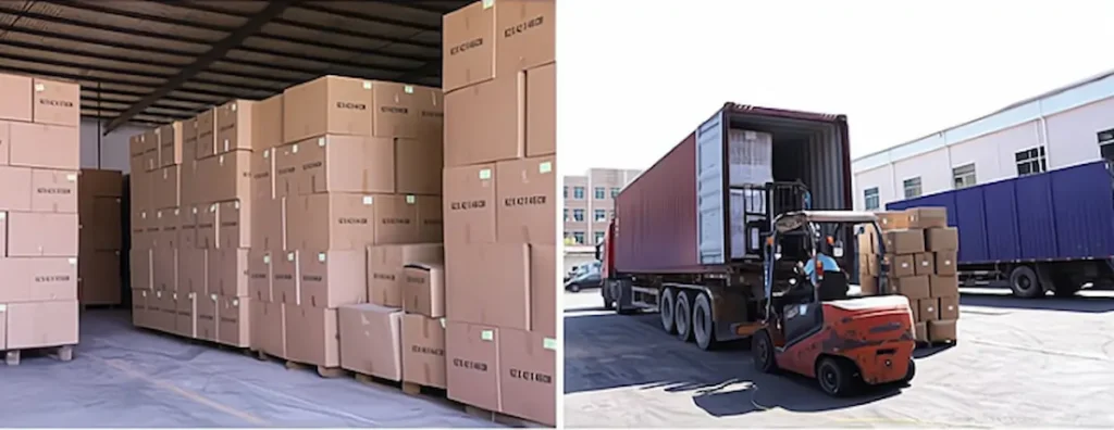 Packed custom tin boxes ready for container loading and shipment