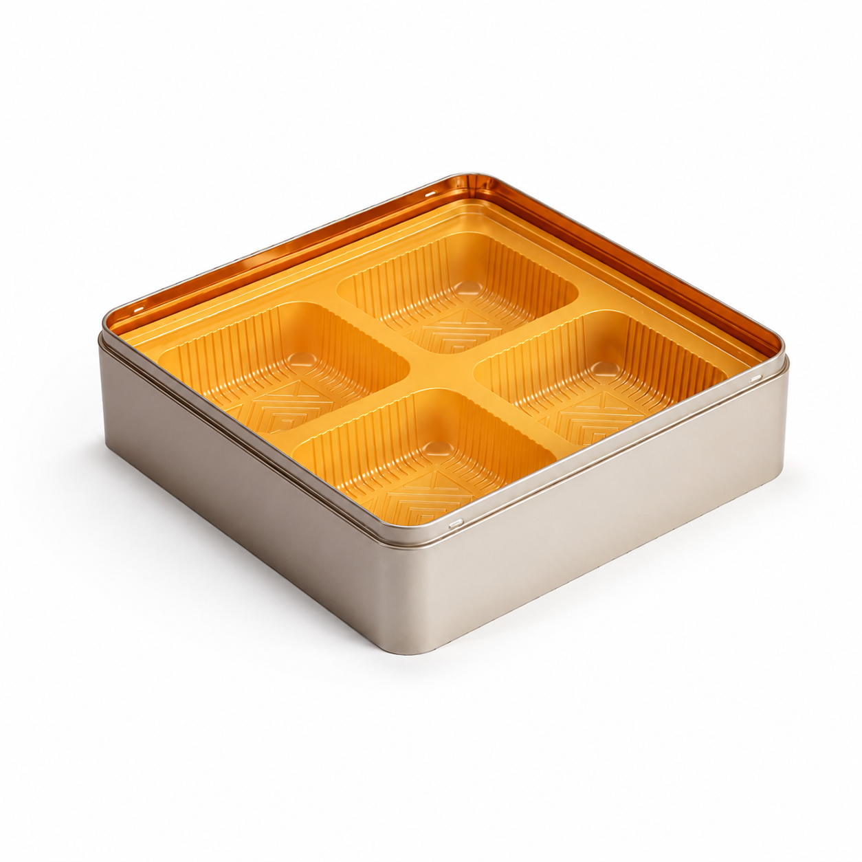 Double layer food tin box with optional four-compartment insert tray