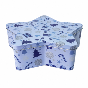 Five-point star Christmas gift tin box with removable slip lid