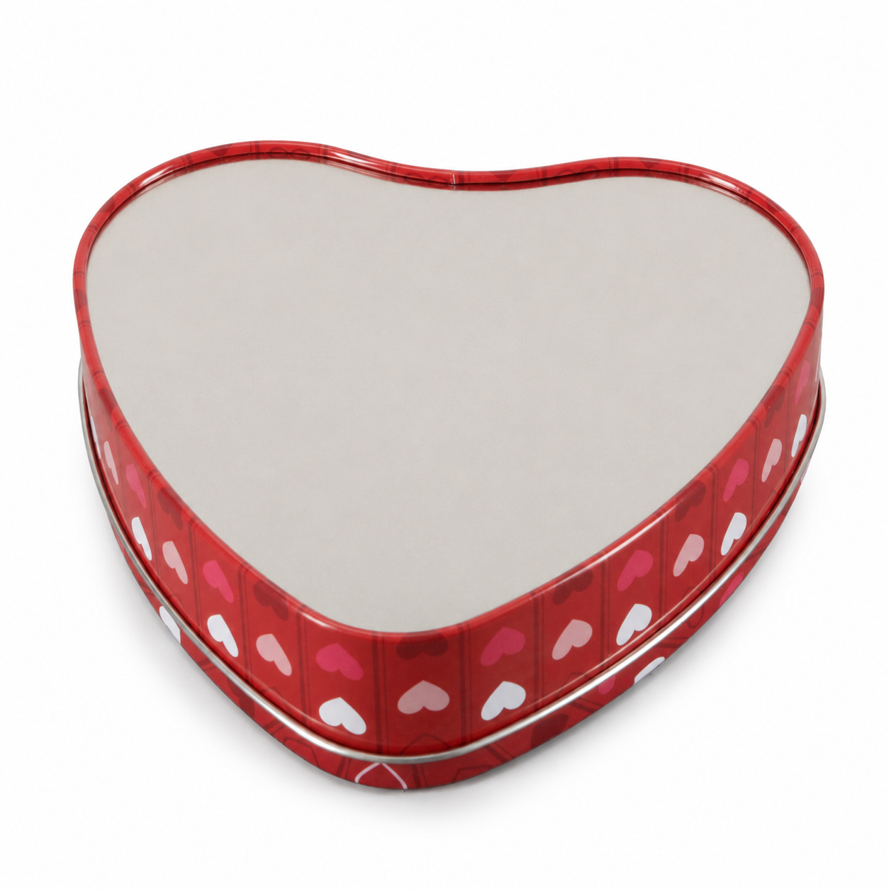 Bottom view of custom heart shaped tin box
