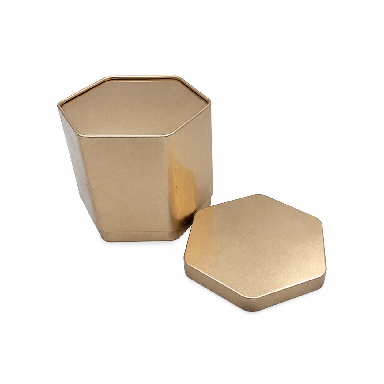 Hexagonal food tin box with separate removable lid