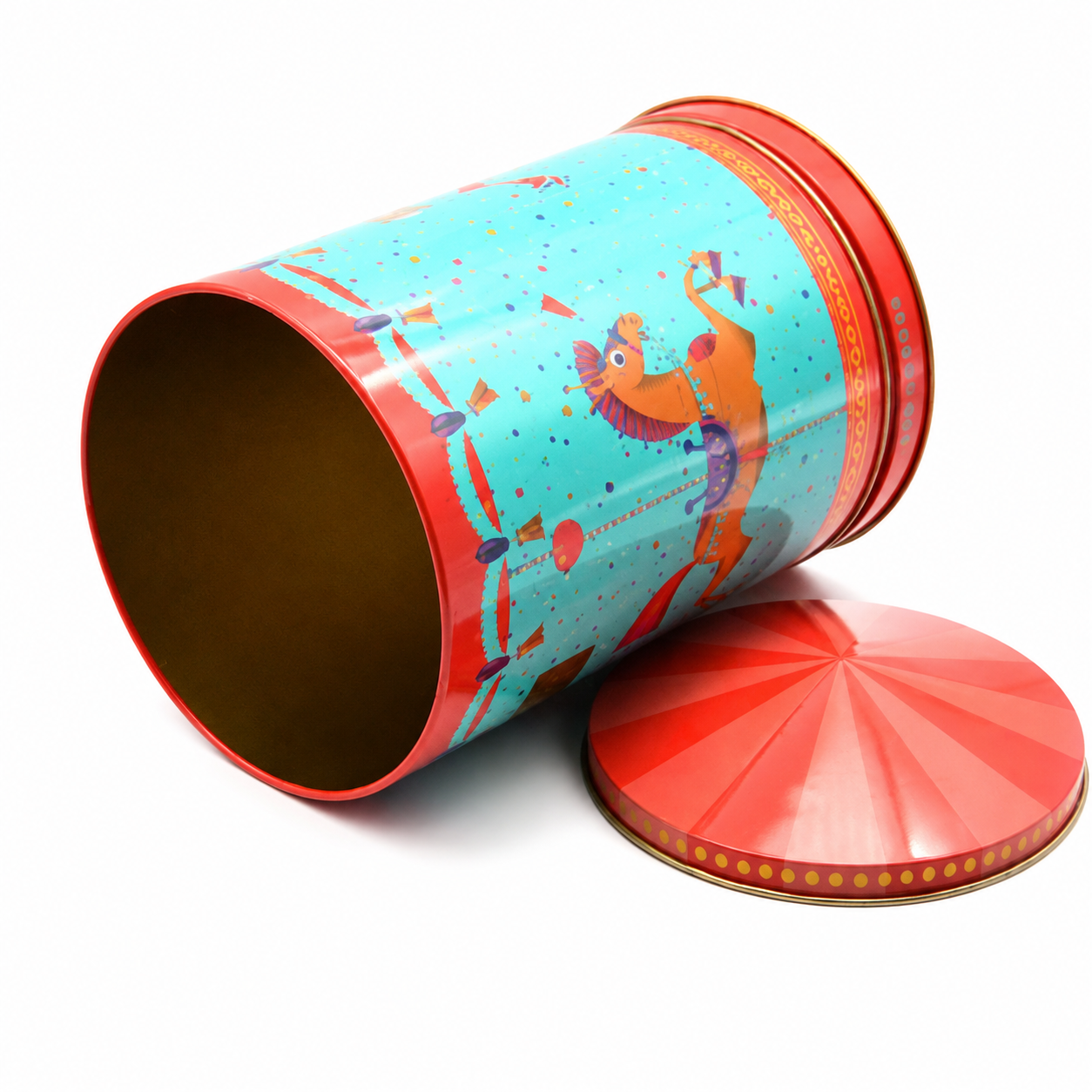 Custom Christmas music gift tin box with tall cylindrical structure