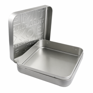 Open custom embossed square chocolate tin box with removable lid