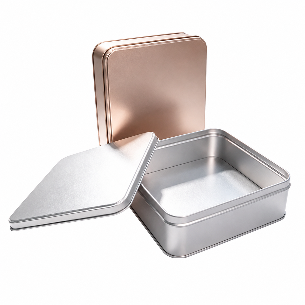 Open custom square cake tin box with removable slip lid