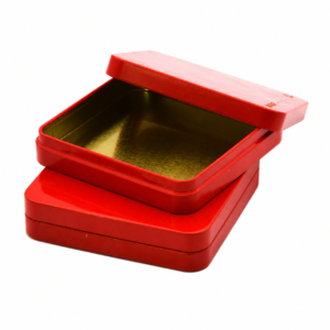Open custom square chocolate gift tin box with removable lid