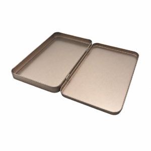 Open custom slim rectangular chocolate tin box with hinged lid