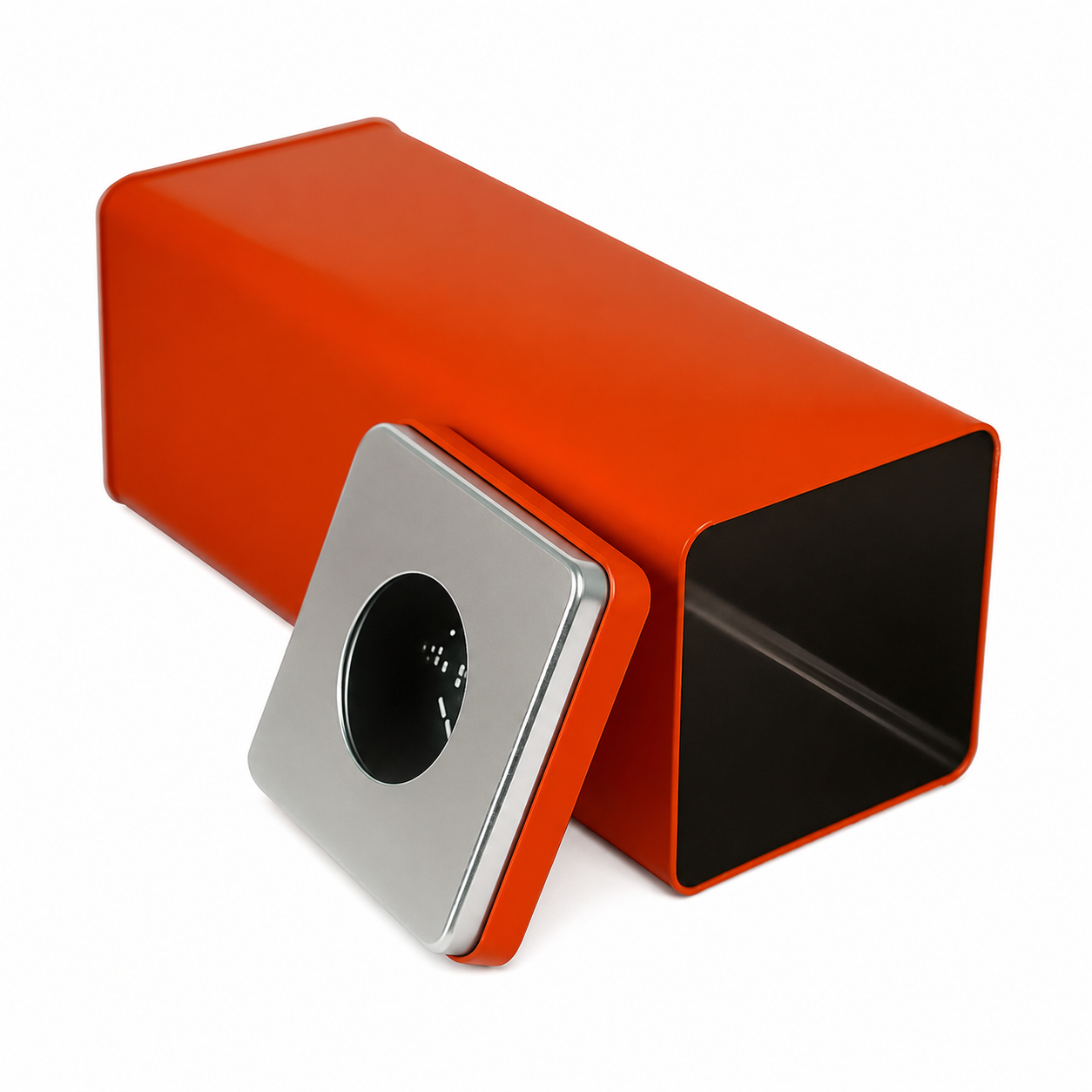 Open custom square wine bottle tin box showing the interior