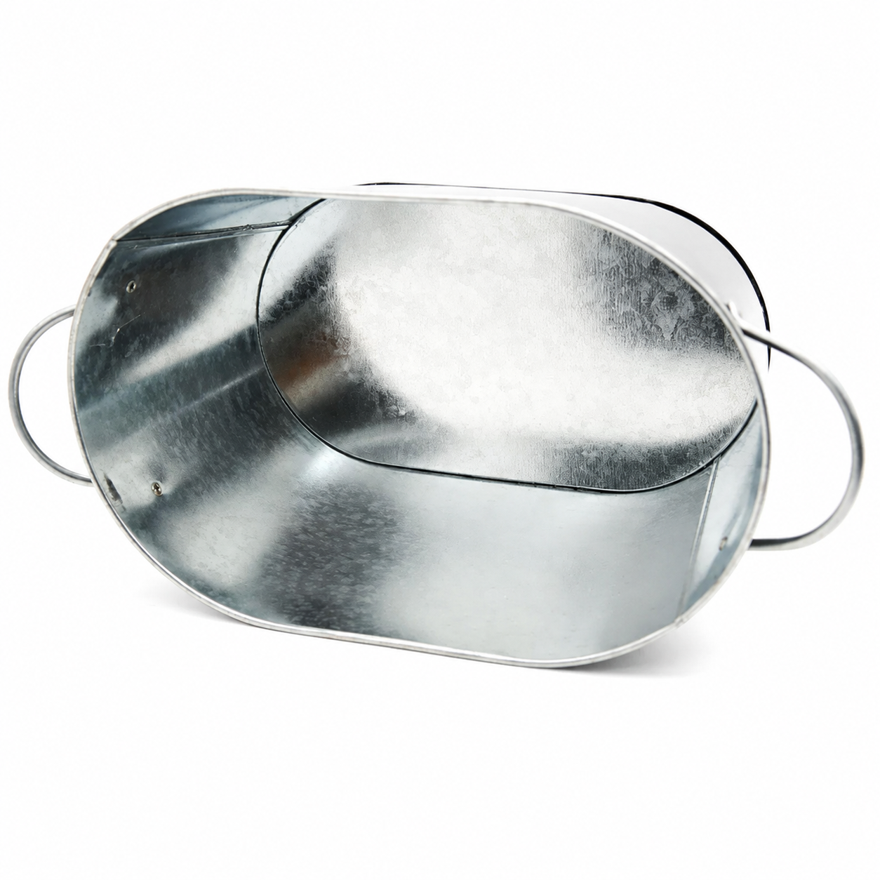 Interior and bottom structure of oval metal beverage ice bucket