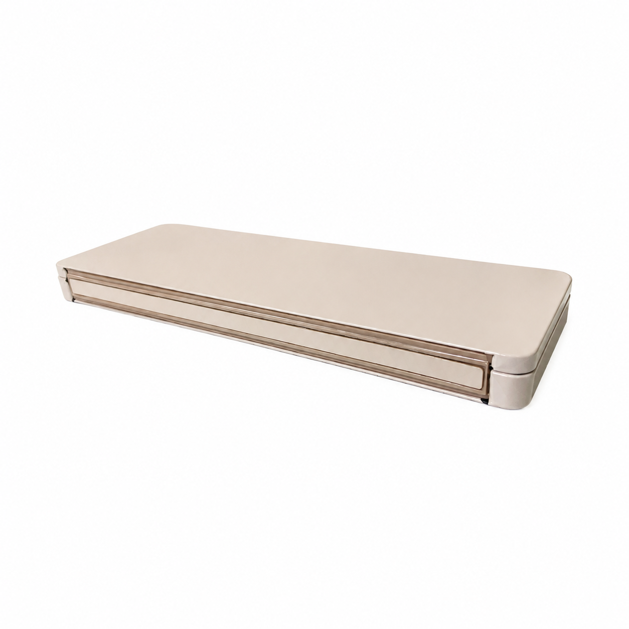 Rectangular cosmetic palette tin showing the rear hinge structure
