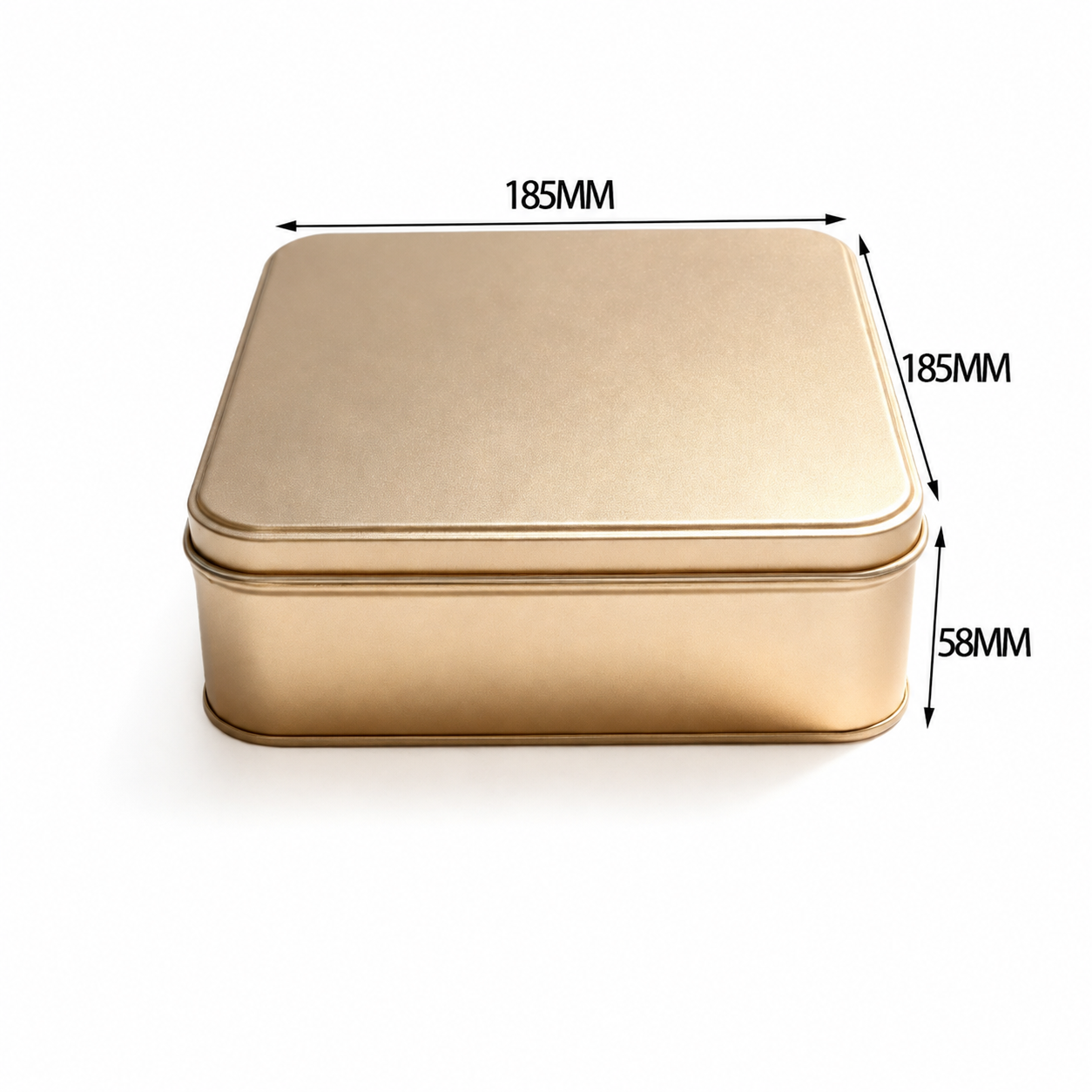 Square cake tin box measuring 185 × 185 × H58 mm